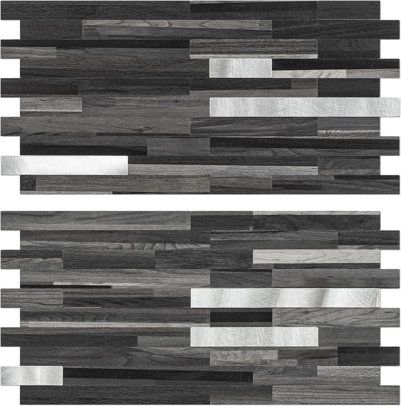 V-MOZZA Black Mixed Silver Peel and Stick Modern Geometric PVC Kitchen Wall Backsplash, 20 Sheets, 9.4 sq ft Coverage - Image 1